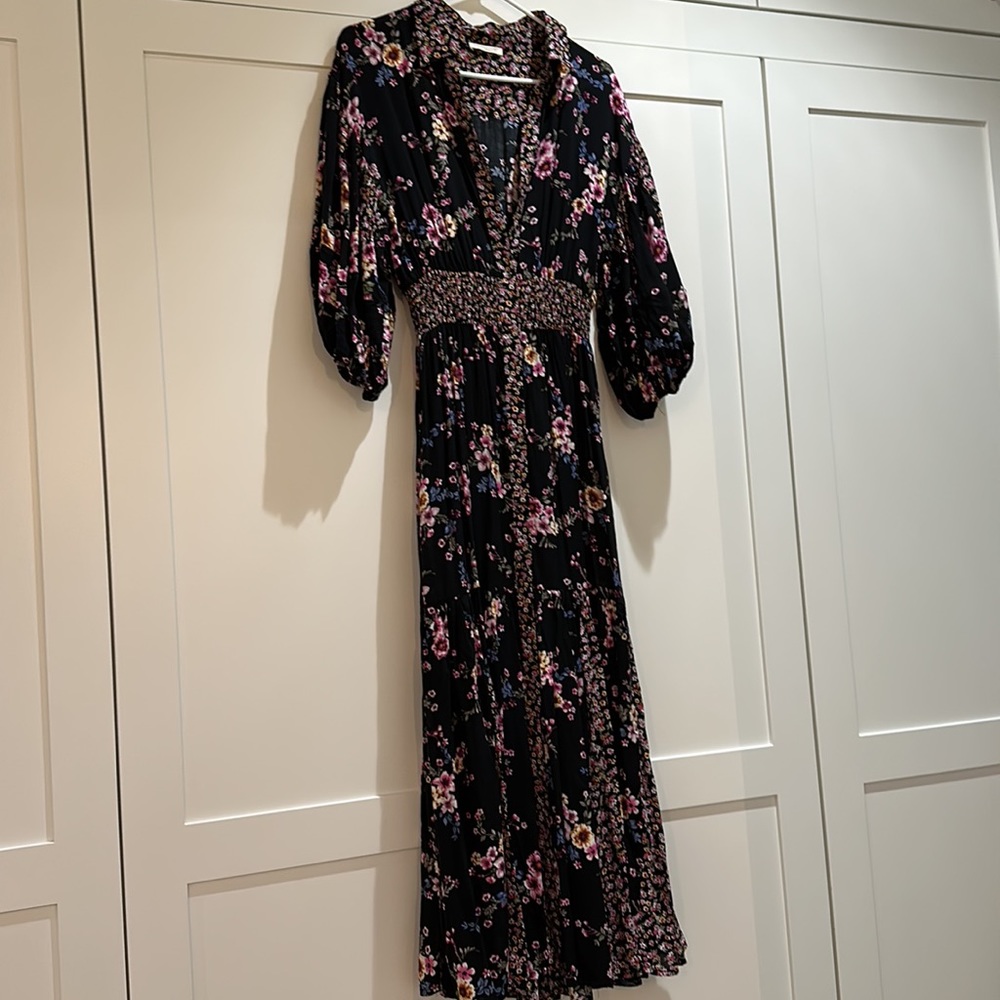 lovestitch Black Floral Maxi Dress with Pink & Purple Accents